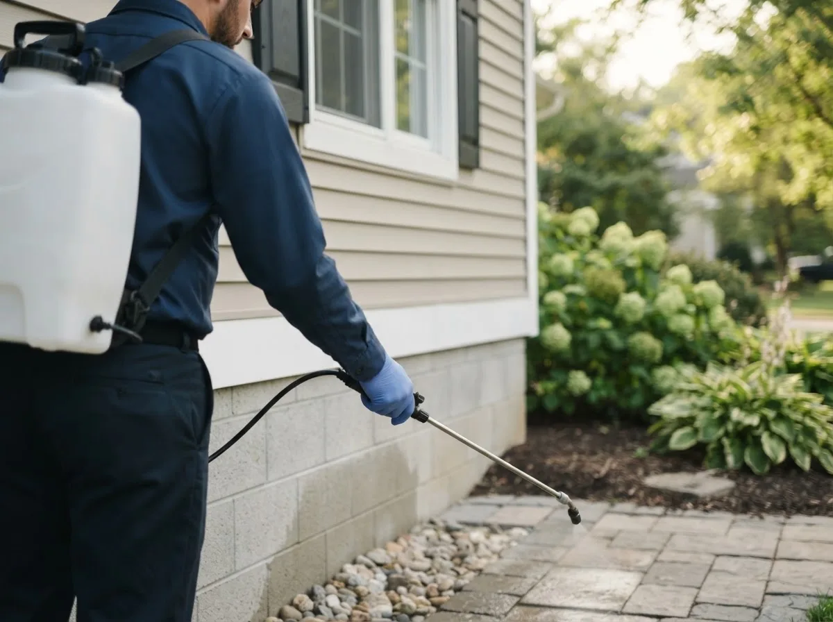 Pest control technician inspecting a home in Knott, TX